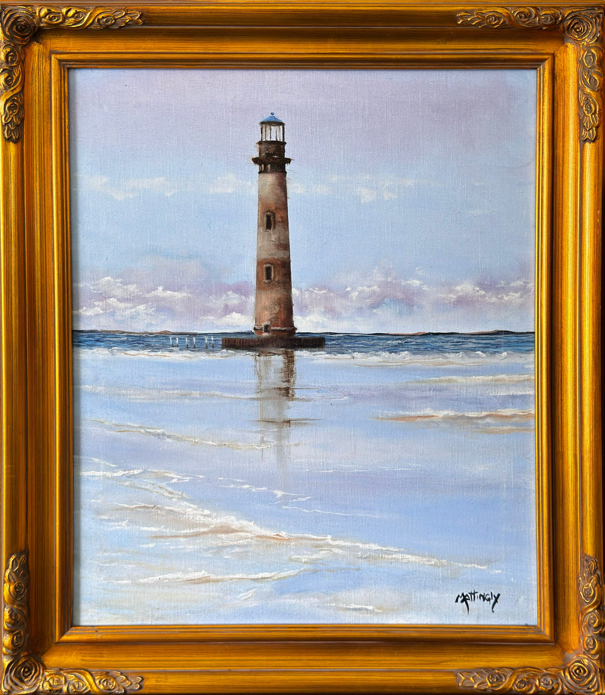 Folly Beach, SC, original framed oil painting by George Mattingly